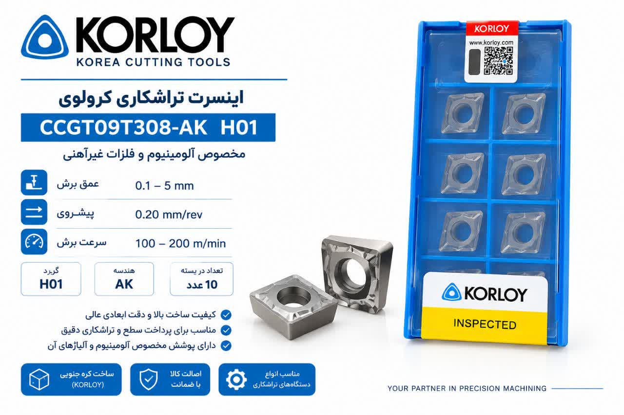 الماس (اینسرت )تراشکاری KORLOY CCGT09T308-AK H01 مخصوص آلمینیوم و چوب